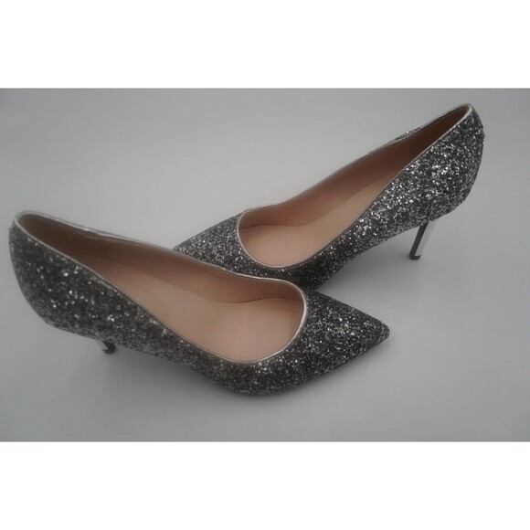 Nine West Silver Glitter Pointed Toe Stiletto Formal Pumps Party Heels Size 8M - Picture 6 of 10